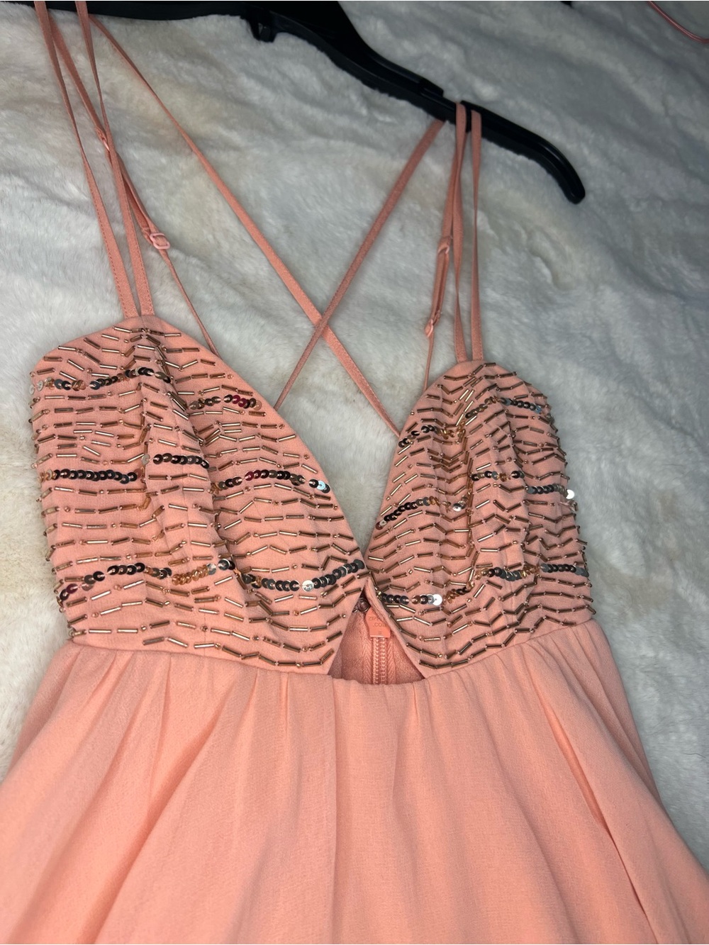bebe Peach Beaded Mini Babydoll Dress